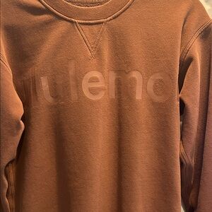 Lululemon Brown crewneck Sweater with wordmark graphic chocolate brown PTP 19’